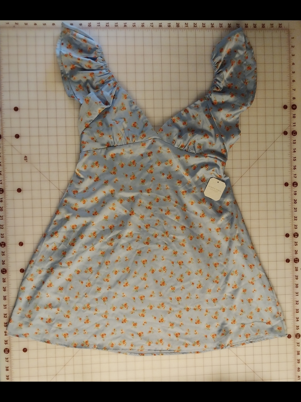 Altar'd State Light Blue Floral Ruffle Sleeve Dress